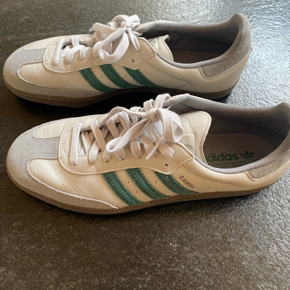 Adidas Samba Men’s Sneakers — White with Green Stripes